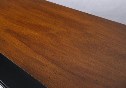 Burl Wood Black Ebonized Border 9 Drawers Long Dresser Credenza Brass Pulls Mint