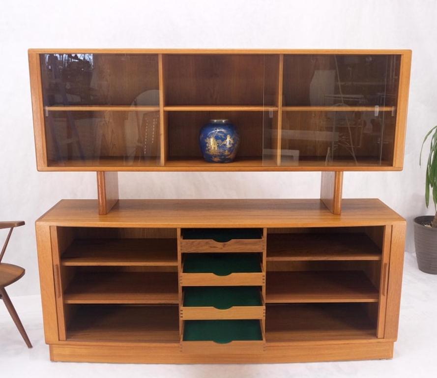 Danish Mid-Century Modern Teak Credenza Tambour Doors Hutch Mint