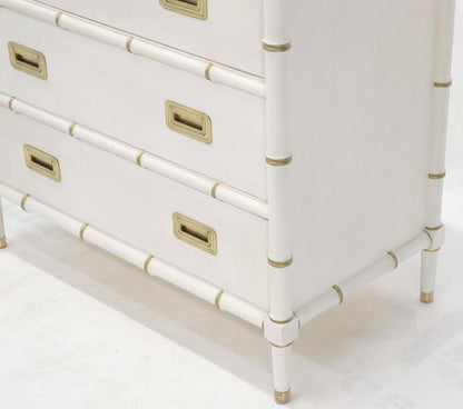 Pair of White Lacquer Brass Hardware Bachelor Chest with Suspended Brass Vanity