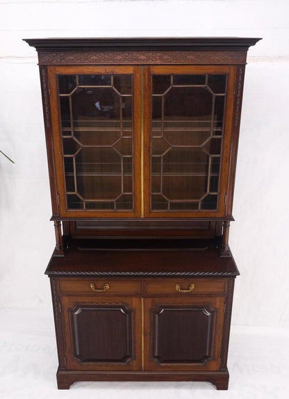 Antique Mahogany Carved Rope Edge Two Part Cupboard Cabinet Server Vitrine MINT