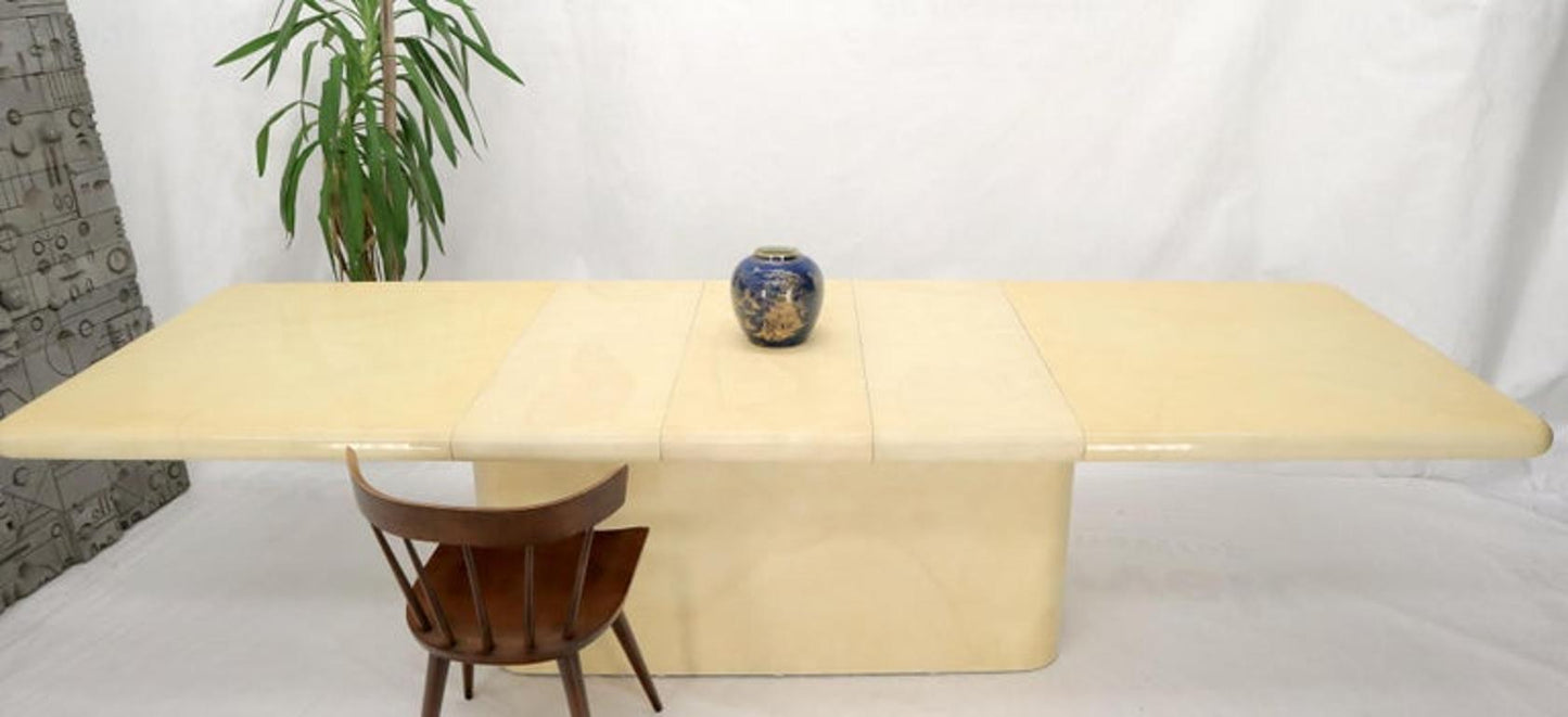 Expandable Extra Long Faux Lacquered Goat Skin Dining Conference Table