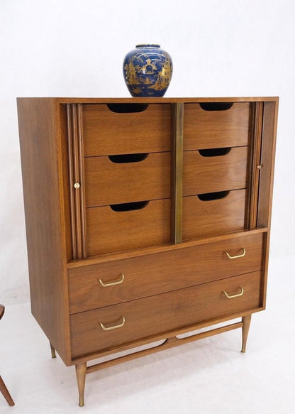Walnut Tambour Doors Brass Hardware Serpentine Front 8 Drawers Dresser MINT!