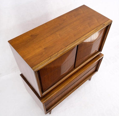 Mid-Century Modern Diamond Front Walnut 8 Drawers High Chest Dresser Cabinet