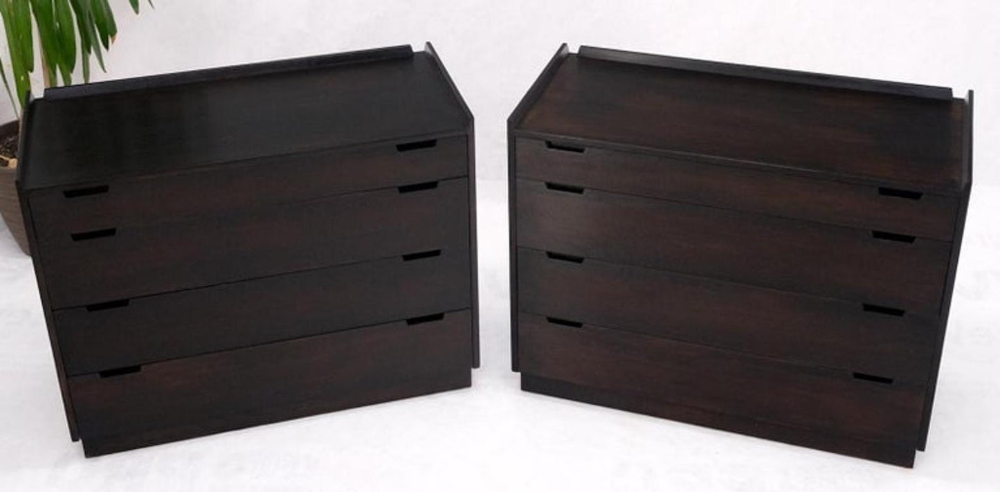 Pair of Ebonized Mahogany 4 Drawers Bachelor Chests w/ Gallery Tops Restored