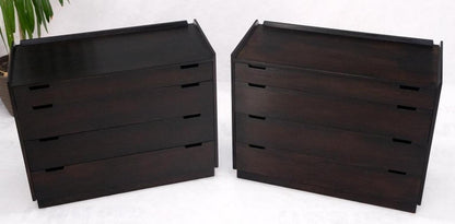 Pair of Ebonized Mahogany 4 Drawers Bachelor Chests w/ Gallery Tops Restored