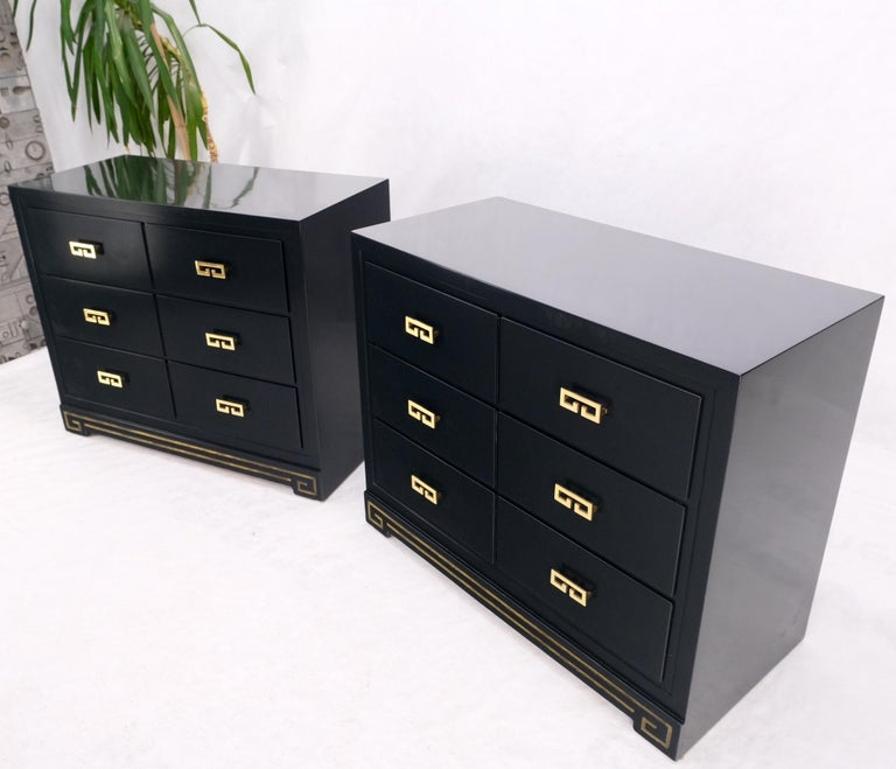 Pair John Stuart Ebonized Lacquer Greek Key Brass Pulls Bachelor Chests MINT!