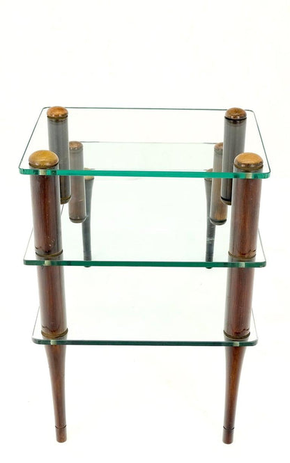 Italian Deco 3 Tier Glass Side End Occasional Step Table Tapered Dowel Legs Mint