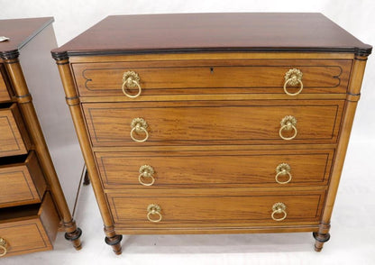 Pair of Rosewood Tops Satin Wood Heavy Brass Ring Pulls 4-Drawer Bachelor Chests