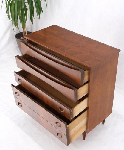 Danish Mid-Century Modern 5 Drawers High Chest Dresser Bow Tie Pulls Dowel Leg
