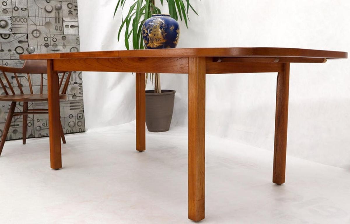 Rectangle Round Corners Teak Midcentury Danish Modern Dining Table Pop Up Leaf