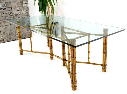 Large Glass Top Bamboo & Leather Straps Frame Dining Conference Table by McGuire