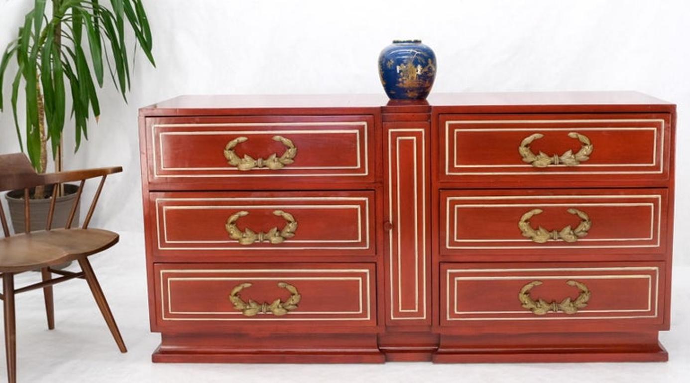 Directoire Style Blood Tomato Red Lacquer Super Heavy Solid Brass Pulls Dresser