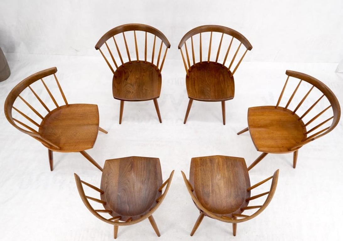 Set of 6 Oiled Walnut Spindle Back Dining Chairs by George Nakashima