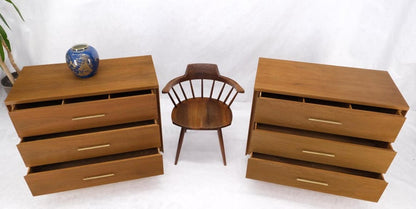 Pair John Stuart Refinished 3 Drawer Bachelor Chests Dressers W/ Long Brass Pull