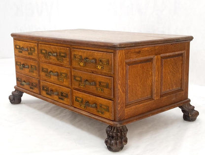 Antique 19th Century Oak Carved Lion Feet 9 Drawers File Cabinet Credenza Mint!