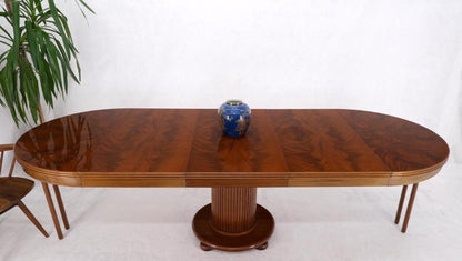 Burl Walnut Three Extension Boards Single Pedestal Round Dining Table