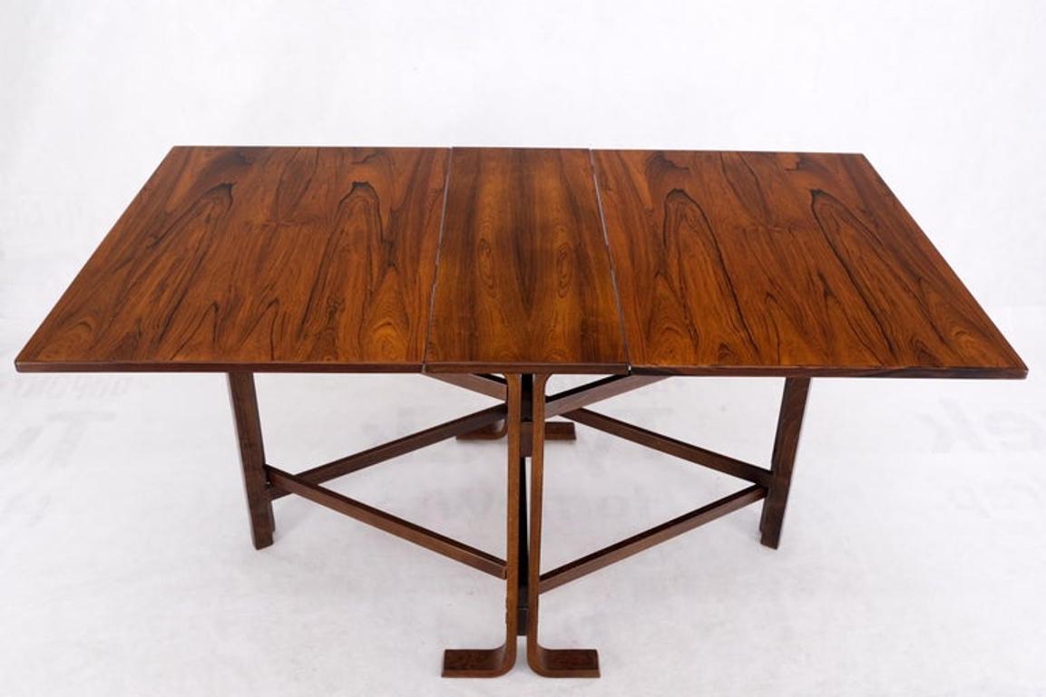 Made in Norway Danish Modern Bent Rosewood Plywood Legs Drop Leaf Dining Table