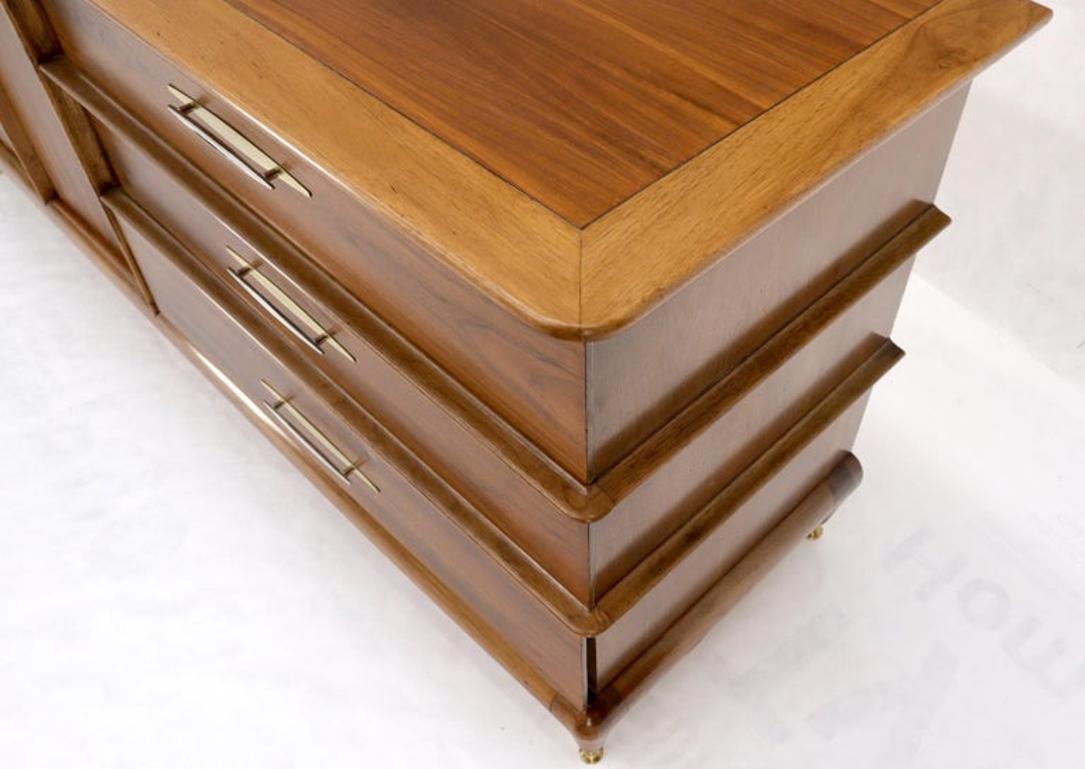 Sculptural Walnut Mid-Century Modern Long Dresser Credenza