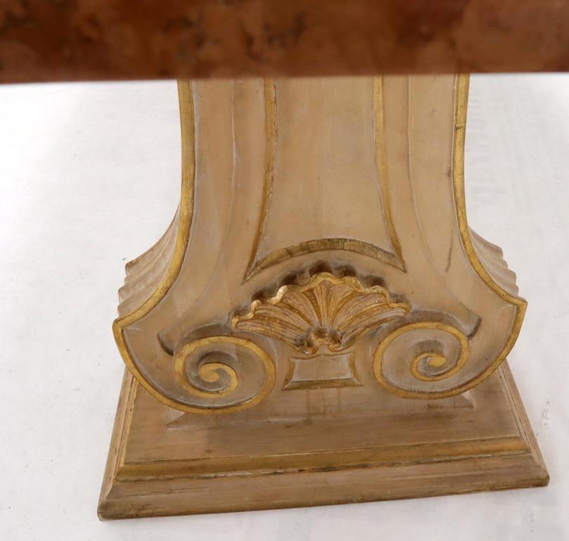 Enamel Decorated Marble Top Dining Table on Carved Gold Lyre Shape Pedestals