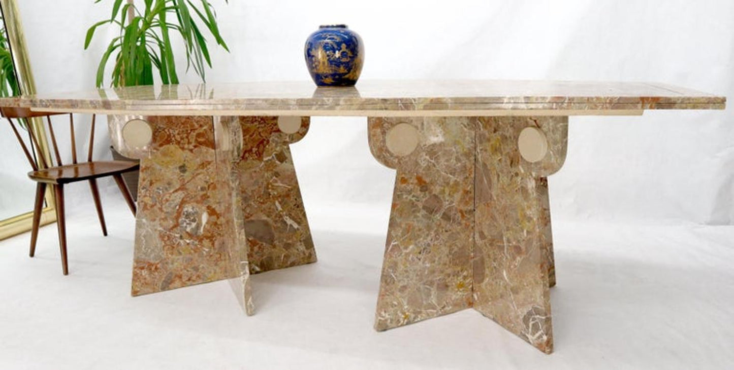 Large Marble Boat Shape Top Dining Conference Table on Cross Shape Bases