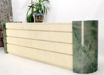 Lacquered Leather Goatskin 16 Drawers Mid-Century Modern Credenza Dresser Mint!