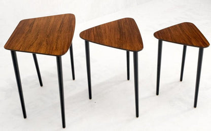 Set of Three Italian Rosewood Mid Century Modern Dowel Leg Nesting Tables