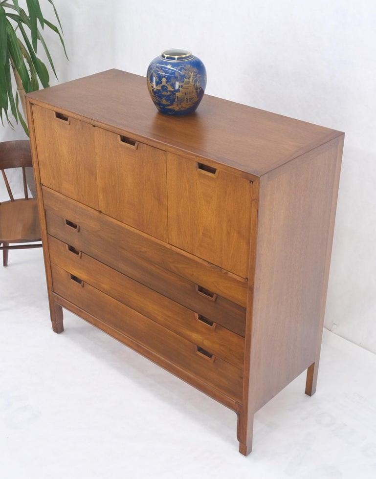 Mid Century John Stuart Walnut 2 Doors 4 Drawers Gentleman's High Chest Dresser