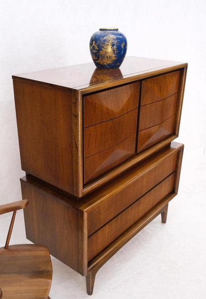 Mid-Century Modern Diamond Front Walnut 8 Drawers High Chest Dresser Cabinet