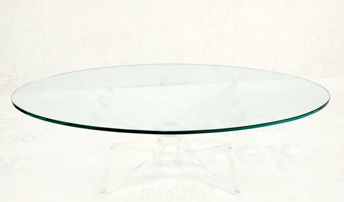 Lucite Bow Tie Butterfly Wing Shape Base Oval Glass Top Mid Century Coffee Table