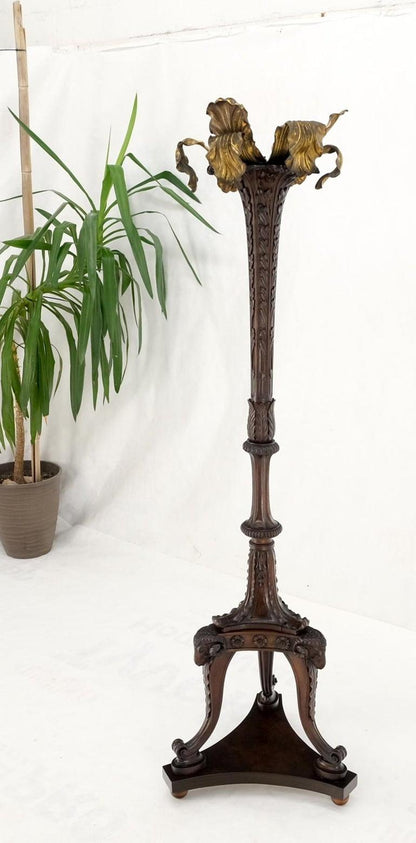 Very Fine Carved Mahogany Rams Heads Floor lamp Base Gold Leaf Leafs Horner Attr