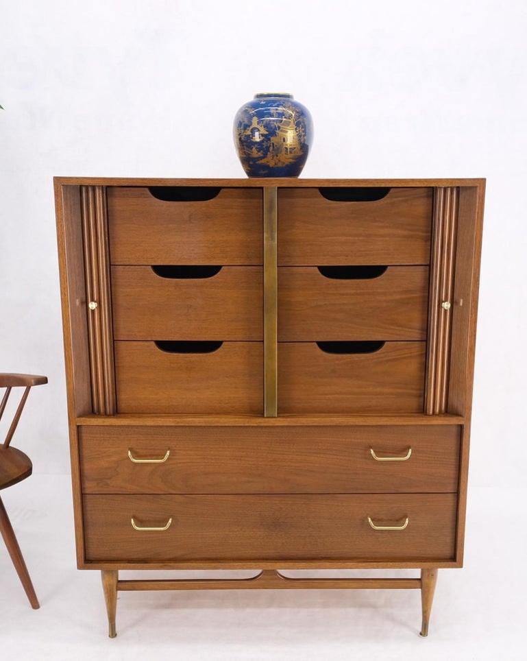 Walnut Tambour Doors Brass Hardware Serpentine Front 8 Drawers Dresser MINT!