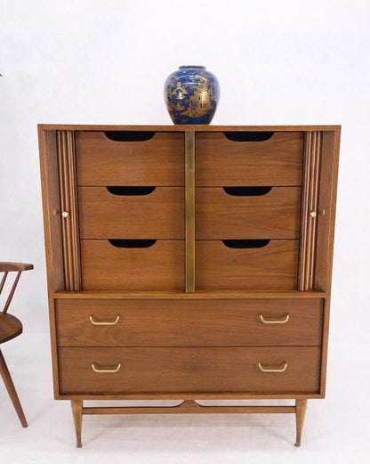 Walnut Tambour Doors Brass Hardware Serpentine Front 8 Drawers Dresser MINT!