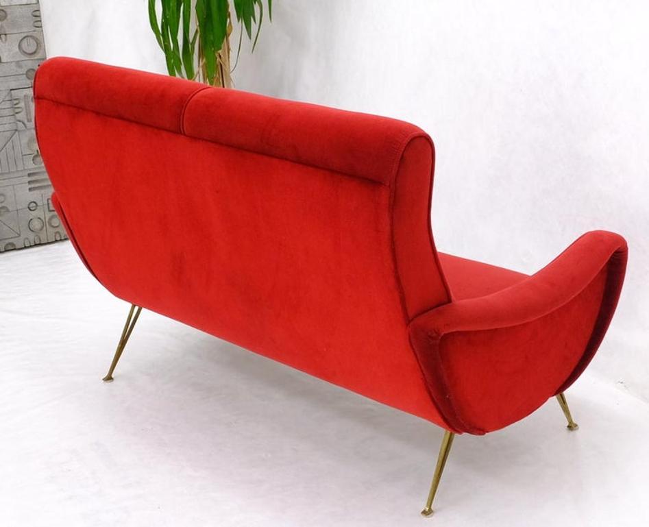 Red Upholstery Brass Legs Mid century Italian Modern Sofa Loveseat