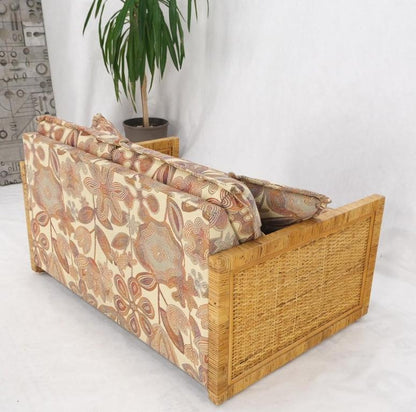 Mid-Century Modern Box Shape Rattan Cane Bamboo Loveseat Sofa Settee Mint!