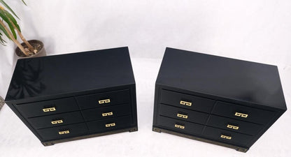 Pair John Stuart Ebonized Lacquer Greek Key Brass Pulls Bachelor Chests MINT!