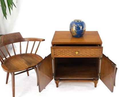 Heavy Turned Solid Walnut Legs Floating Lattice Ornament 1 Drawer Nightstand