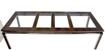 Dark Burl Wood Glass Top Inserts Two Extension boards Leaves Dining Table