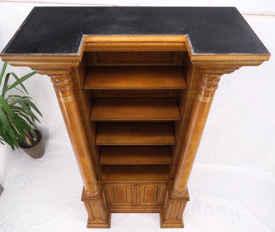 All Wrapped in Tooled Leather Massive Decorative Columns 2 Part Bookcase Hutch