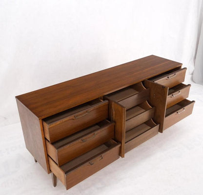 Long Walnut 9 Drawers Two Doors Mid-Century Modern Dresser Credenza Burl Accents