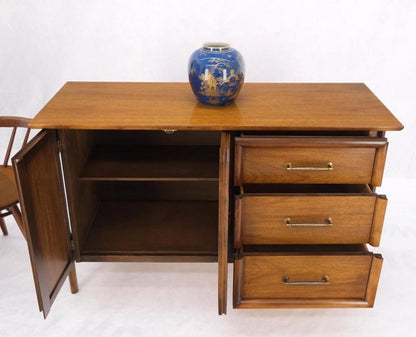 Exposed Sculptural Legs Walnut Three Drawers Two Doors Credenza Server Sideboard