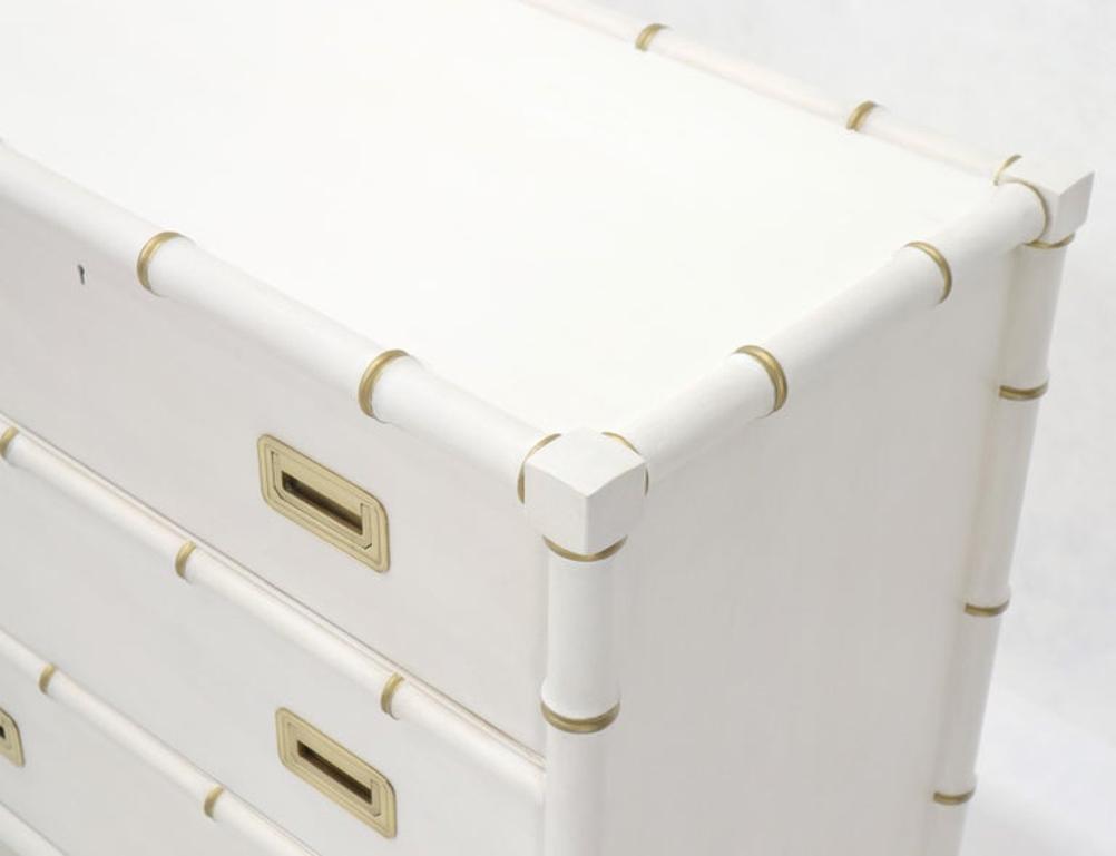 Pair of White Lacquer Brass Hardware Bachelor Chest with Suspended Brass Vanity