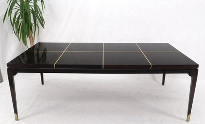 Large Tommi Parzinger Lacquered Mahogany Brass Feet Tapered Legs Dining Table