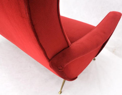 Red Upholstery Brass Legs Mid century Italian Modern Sofa Loveseat