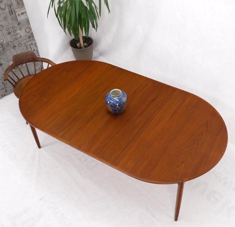 Danish Teak Mid-Century Modern Round Dining Table w/ Two Extension Boards Leafs