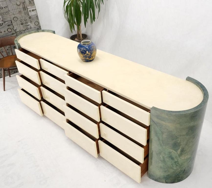 Lacquered Leather Goatskin 16 Drawers Mid-Century Modern Credenza Dresser Mint!
