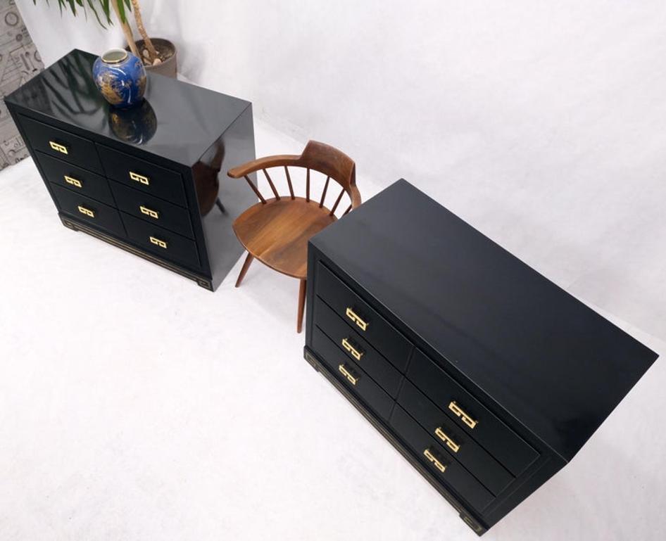 Pair John Stuart Ebonized Lacquer Greek Key Brass Pulls Bachelor Chests MINT!