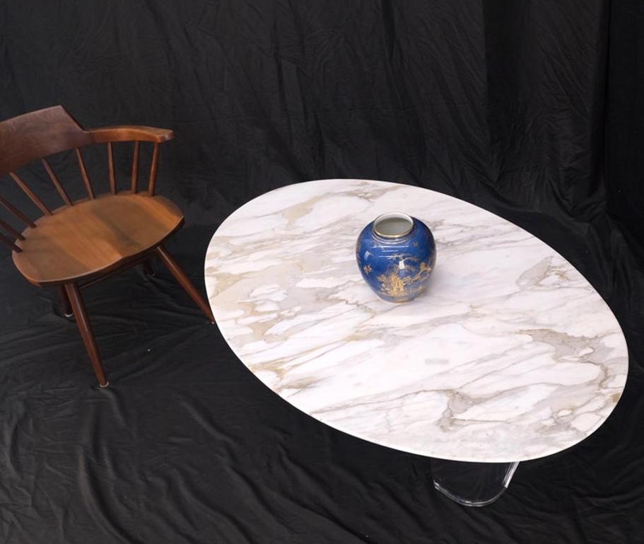 Mid-Century Modern Oval Carrara Marble Top Organic Lucite Base Coffee Table