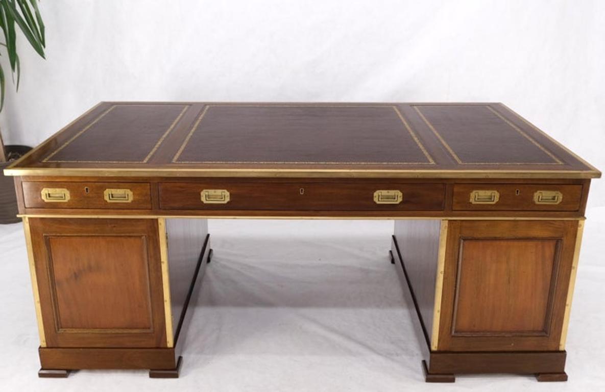 Stunning Large Oversize Leather Top Two Pedestal Campaign Partners Desk Table