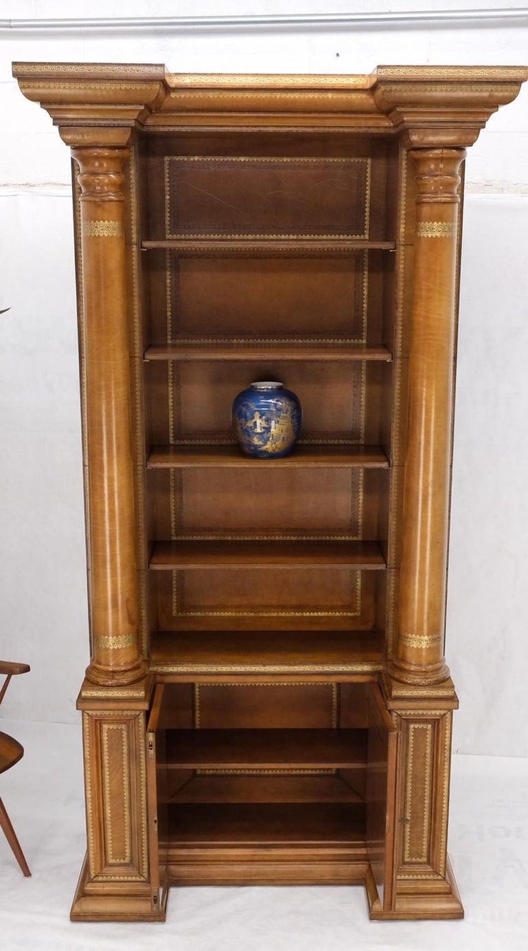 All Wrapped in Tooled Leather Massive Decorative Columns 2 Part Bookcase Hutch