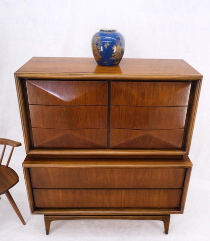 Mid-Century Modern Diamond Front Walnut 8 Drawers High Chest Dresser Cabinet